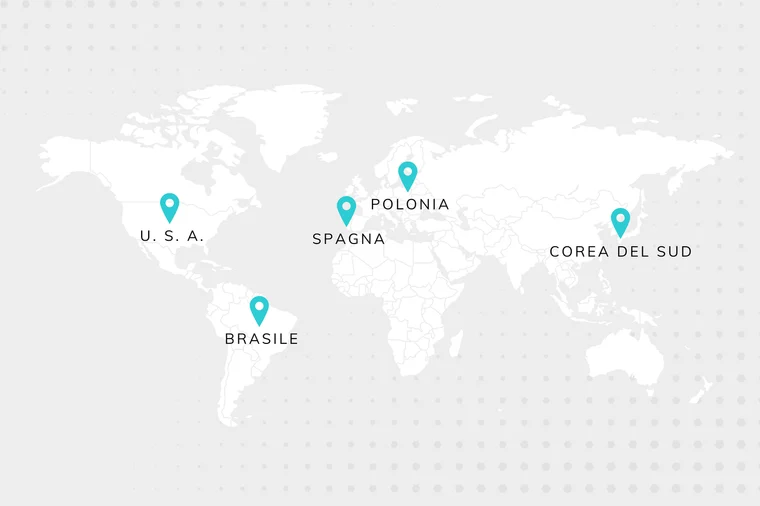 Mappa delle consociate e delle sedi Manetti Design nel mondo